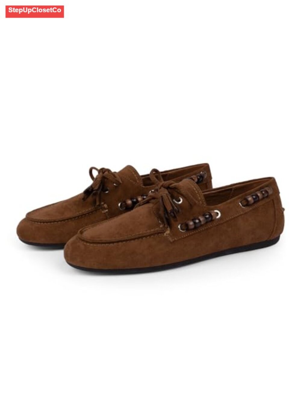 Women's Beaded Mocc Slip On Flats Lace Up Loafers